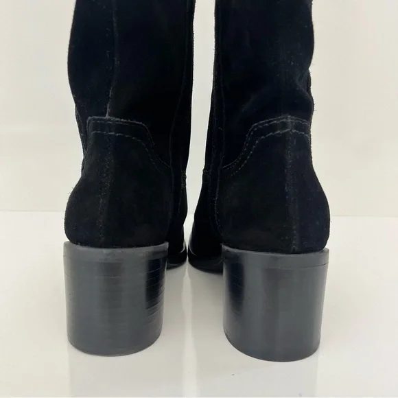 Steve Madden Romney Mid-Calf Boots Black Leather Block Heel Almond Toe Size 6 - Picture 10 of 13